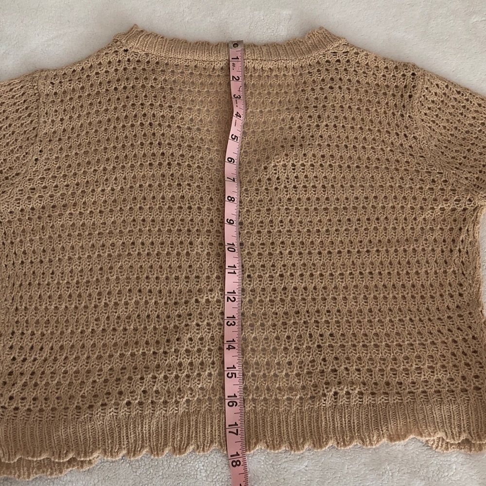 Beige Openwork Short-Sleeve Shrug - Women's Sweater - Picture 8 of 11